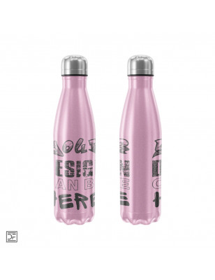 Stainless steel drinking bottle, glitter pink with custom motif