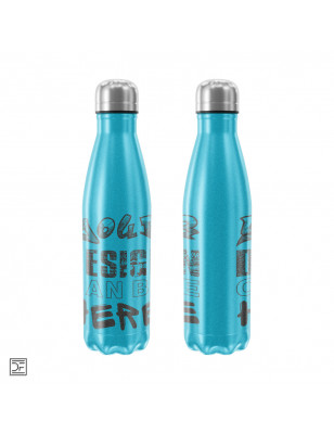 Stainless steel drinking bottle, glitter blue with custom motif