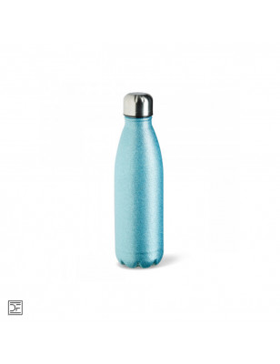 Stainless steel drinking bottle, glitter blue with custom motif