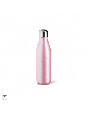 Stainless steel drinking bottle, glitter pink with custom motif